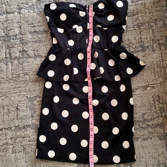 NWT - Agaci MD Retro Polka Dot Peplum Strapless Bodycon Cocktail Dress - Picture 7 of 10